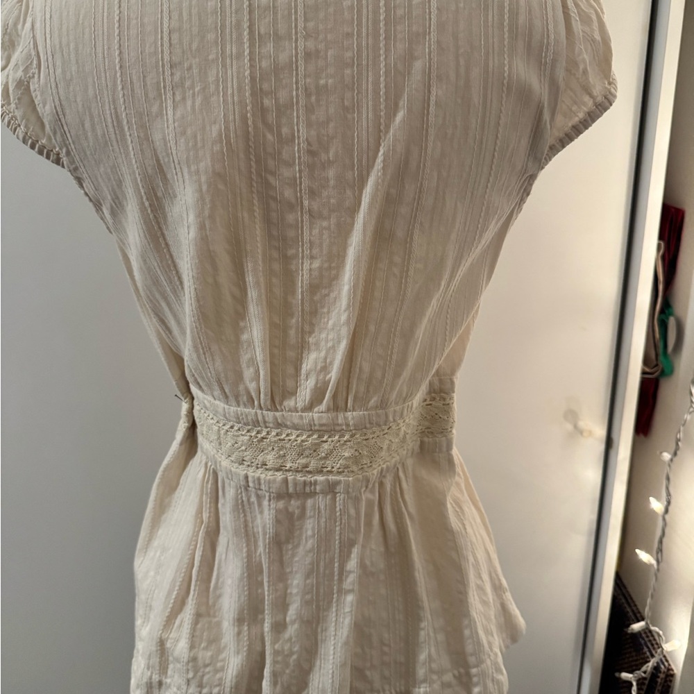 Anthropologie Elegant Cream Lace Trim Blouse - Picture 5 of 8